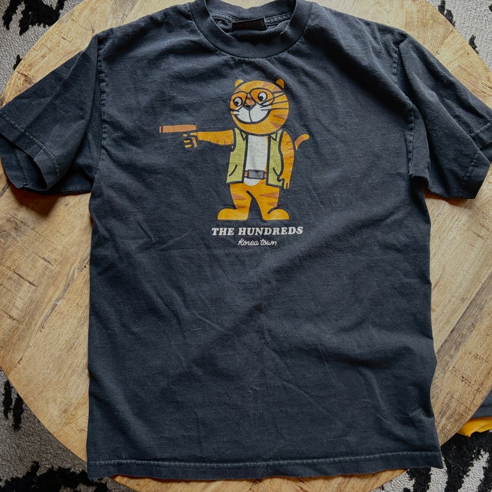The Hundreds Tiger Graphic Korea town Lebowski Cat Black Tee Mens Sz Medium